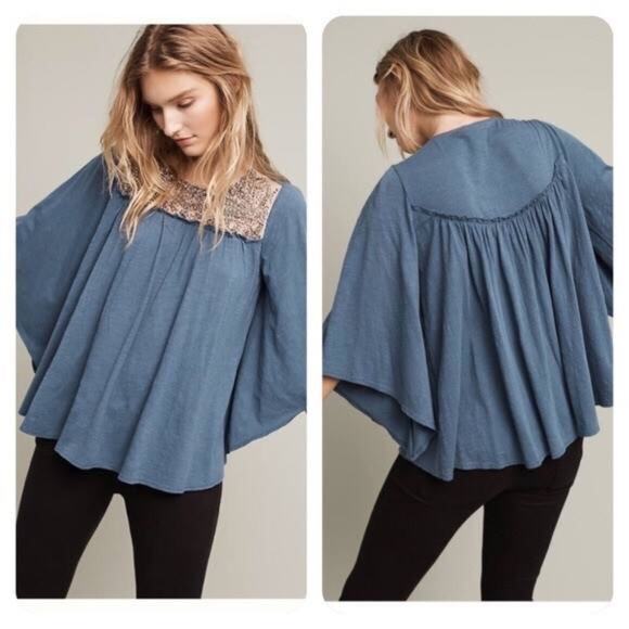 ANTHROPOLOGIE DELETTA BEADED FLOWY TOP XS - Picture 2 of 9